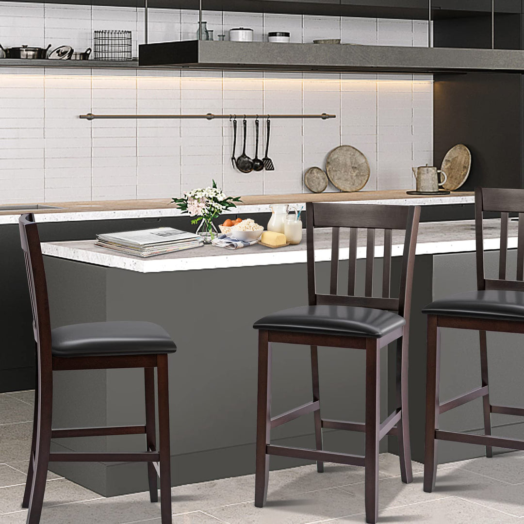 Giantex 25” Counter Height Pub Chairs with Rubber Wood Legs, Armless Bar Chairs with Elastic Cushion &amp; PU Cover for Kitchen