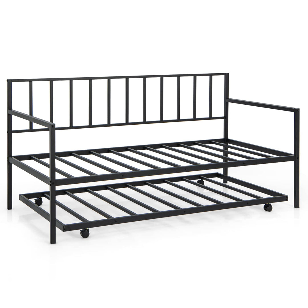 Giantex Metal Daybed with Trundle, Twin Size Daybed with Pullout Trundle &amp; Steel Slat Support, Black