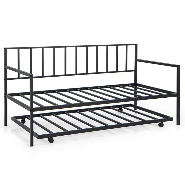 Giantex Metal Daybed with Trundle, Twin Size Daybed with Pullout Trundle &amp; Steel Slat Support, Black
