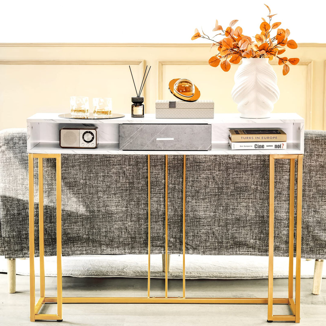 Giantex Console Table with Drawer - Sofa Side Table with Anti-Toppling Device &amp; Adjustable Foot Pads