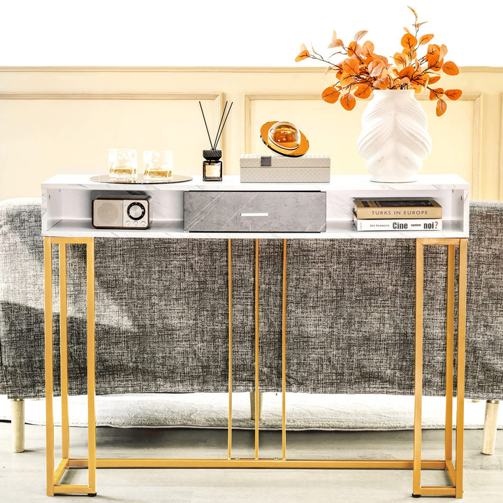 Giantex Console Table with Drawer - Sofa Side Table with Anti-Toppling Device &amp; Adjustable Foot Pads