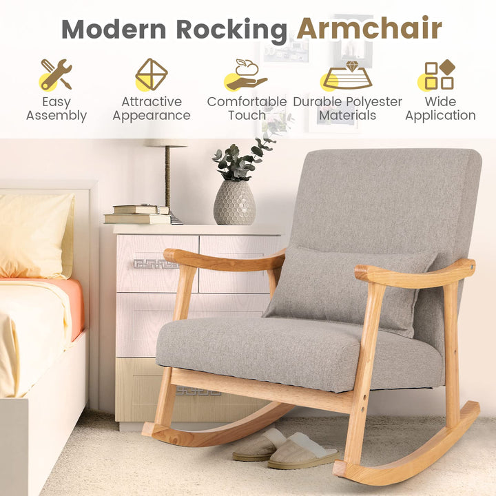 Giantex Upholstered Rocking Chair - Modern Rocker with Rubber Wood Frame, Comfy Backrest &amp; Seat
