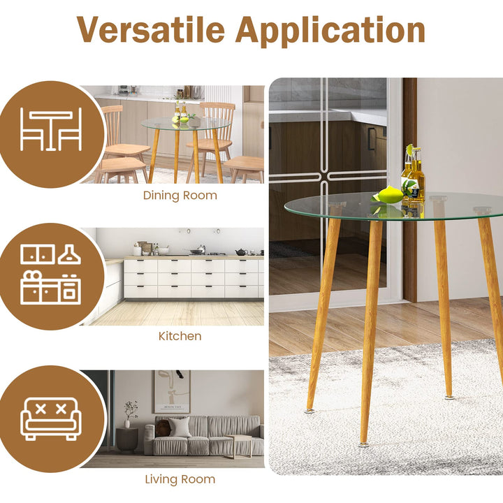 Giantex Round Glass Dining Table, Kitchen Dinner Table with Tempered Glass Tabletop &amp; Metal Legs