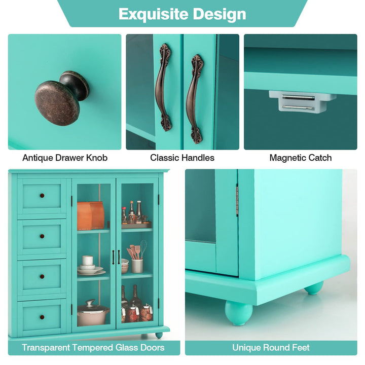 Giantex Buffet Sideboard with Storage - Kitchen Pantry Cabinet with 2 Doors, 4 Drawers, Adjustable Shelf