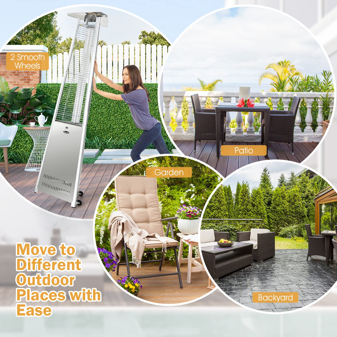 Outdoor Heater with Tip-Over &amp; Flameout Protection for Backyard, Garden (Silver)