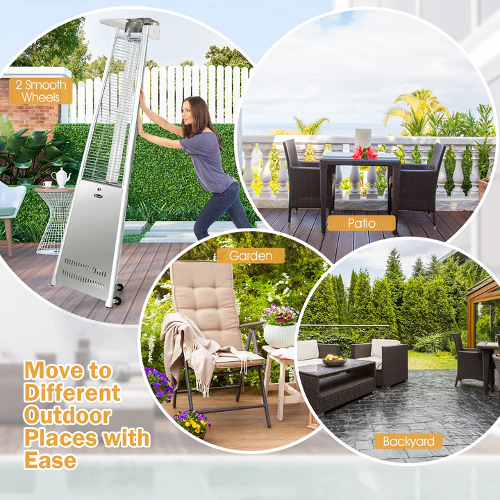 Outdoor Heater with Tip-Over &amp; Flameout Protection for Backyard, Garden (Silver)