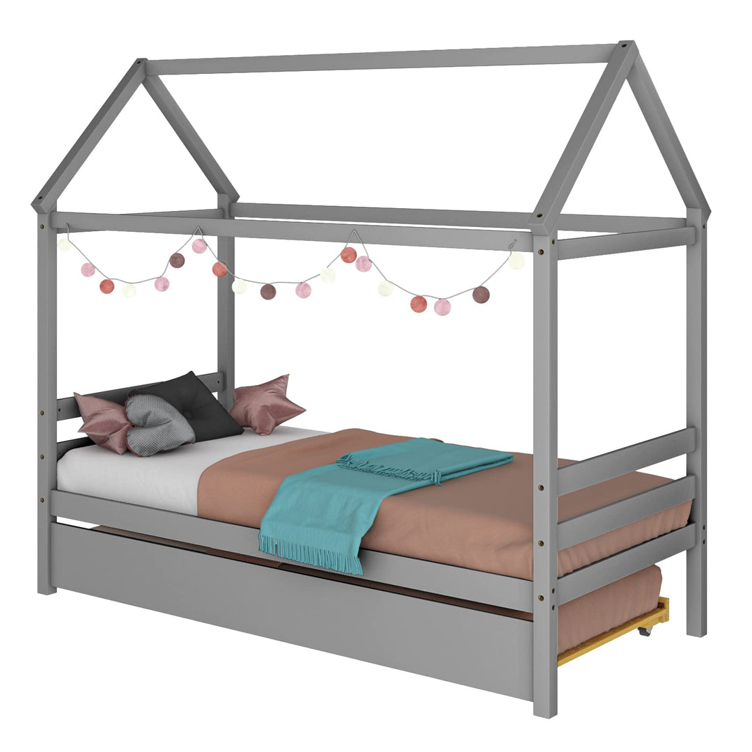 Giantex House Bed with Trundle, Solid Wood Twin Size Daybed for Girls &amp; Boys