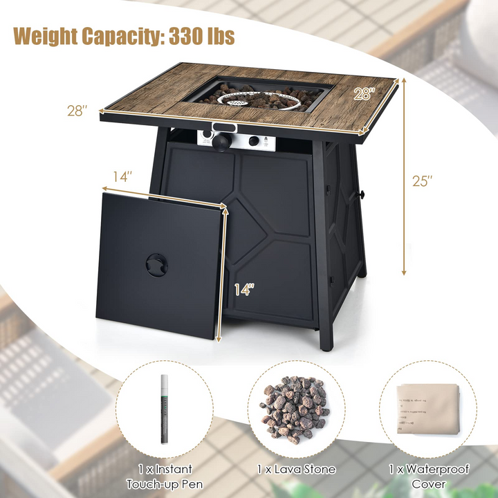 Fire Pits for Outside Outdoor Propane Fire Pit Table, 28" Patio Gas Fireplace W/ Lid &amp; Lava Rocks