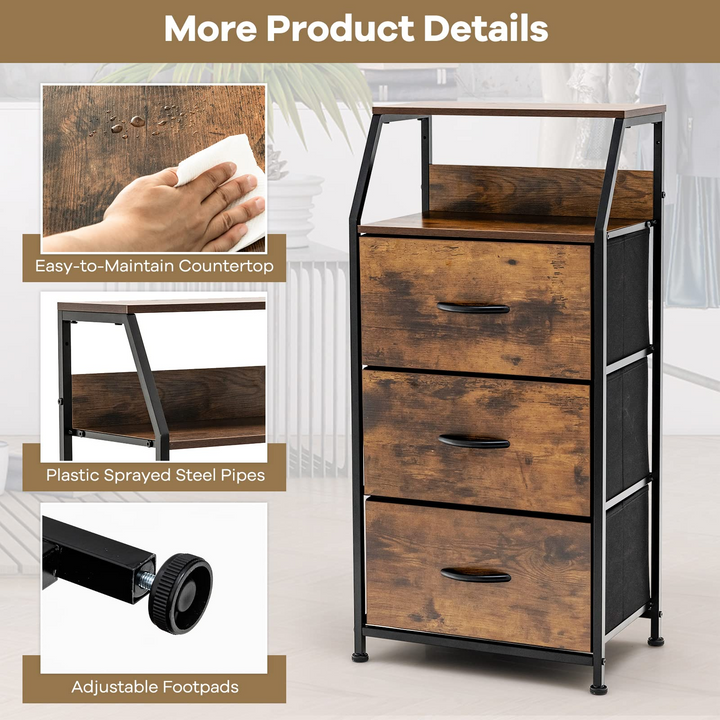 Giantex 3 Drawers Dresser, Storage Tower w/ 3 Foldable Fabric Drawers &amp; Open Shelves