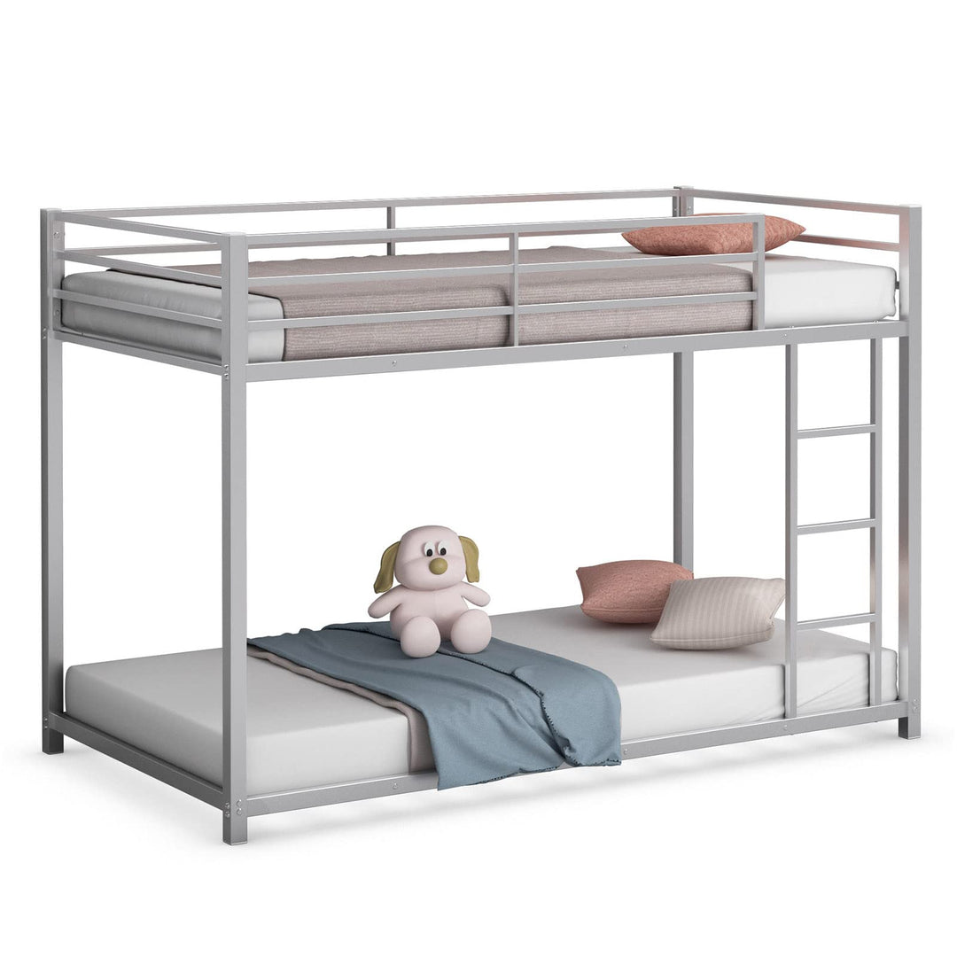 Classic Bunk Bed Frame with Safety Guard Rails &amp; Side Ladder