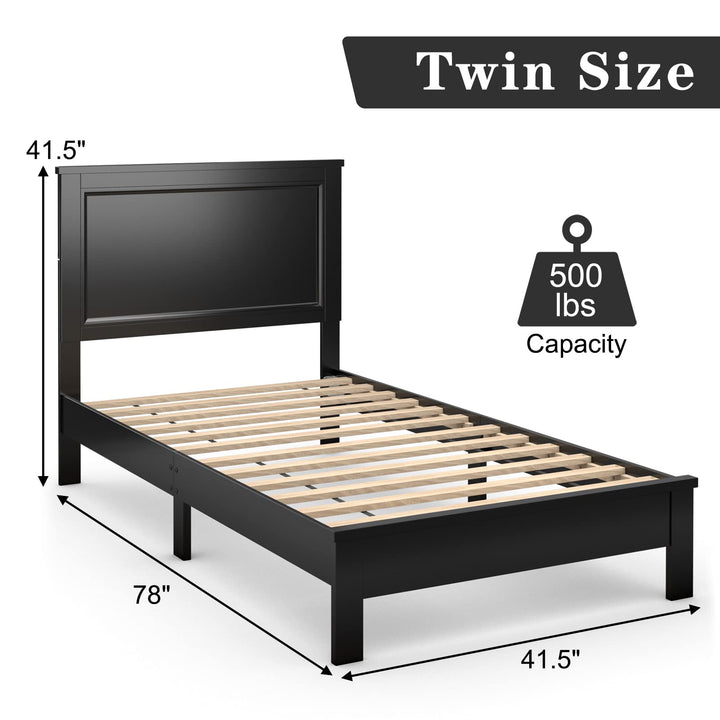 Queen/Full/Twin Size Platform Bed w/ Rubber Wood Legs &amp; Integrated Headboard | Wooden Bed Frame