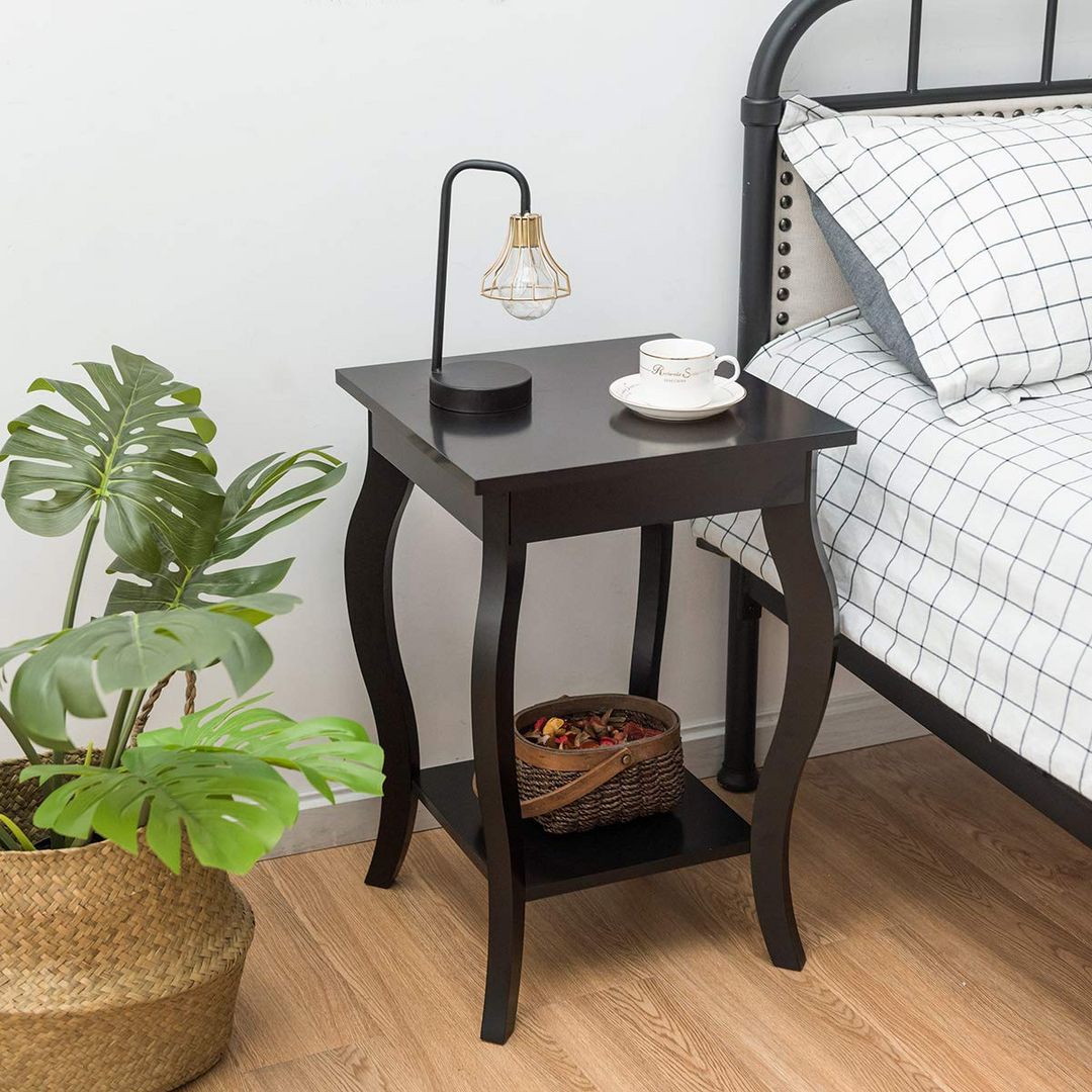 16" End Table W/Storage &amp; Shelf Curved Legs Home Furniture for Living Room