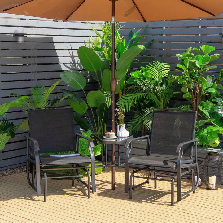 Giantex Outdoor Glider Chairs with Table &amp; Umbrella Hole