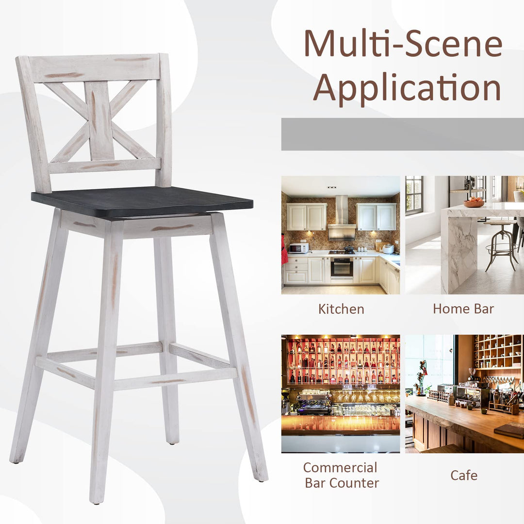 360 Degree Rubber Wood Bar Chairs, Vintage Bar Stools for Home, Restaurant &amp; Pub