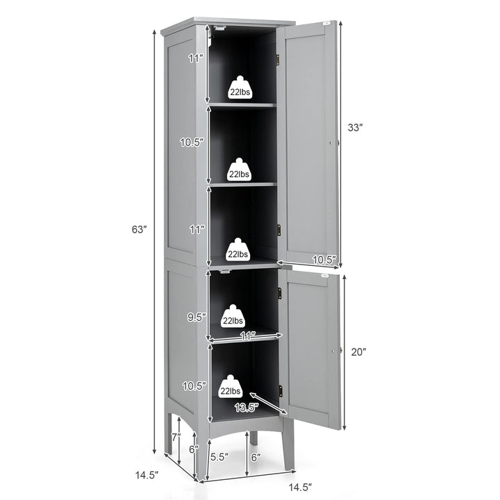 Storage Cabinet Bathroom High Cabinet with 5 Tier Shelves