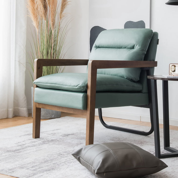 Giantex Accent Chair, Comfy Soft Leathaire Bedroom Chair with Solid Rubber Wood Legs