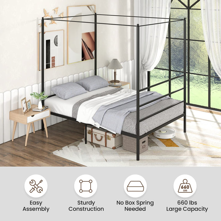 Giantex Full Size Metal Canopy Bed Frame, Modern Platform Bed Frame with 4 Poster &amp; Headboard