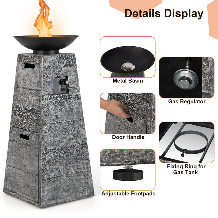 Giantex Outdoor Propane Fire Pit - 48 Inch Propane Fire Bowl Column with Lava Rocks &amp; PVC Cover, 30,000 BTU Heat Output
