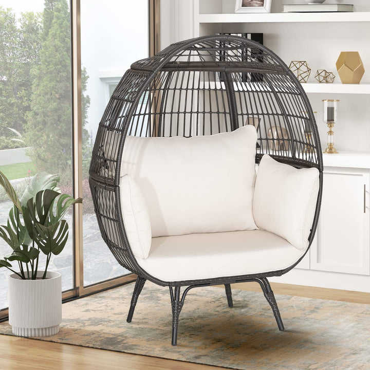 Giantex PE Rattan Egg Chair - Oversized Hammock Chair with Thick Cushions &amp; Sturdy Metal Frame