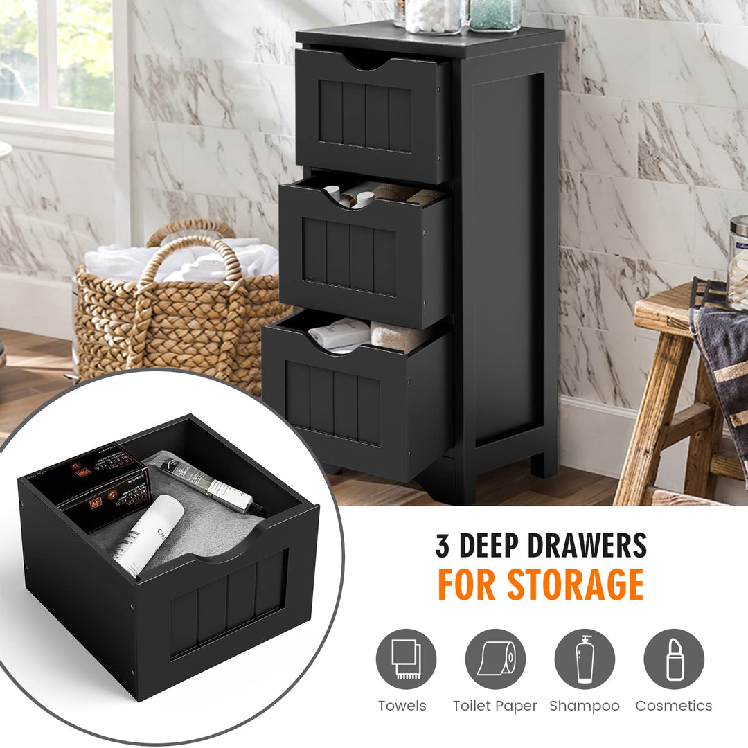 Giantex Bathroom Floor Cabinet - Small Bathroom Storage Cabinet with 3 Removable Drawers