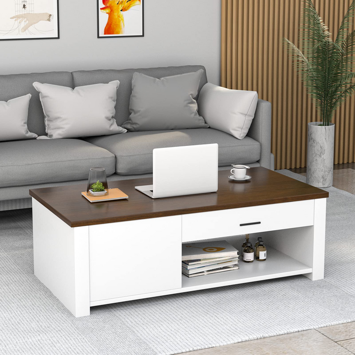 Modern Couch Table with Front &amp; Back Drawers &amp; Compartments, 47.2"x23.6"x16.1"