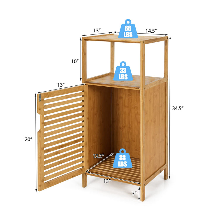 Giantex Bathroom Floor Cabinet, Bamboo Storage Cabinet w/Single Door &amp; Open Shelves