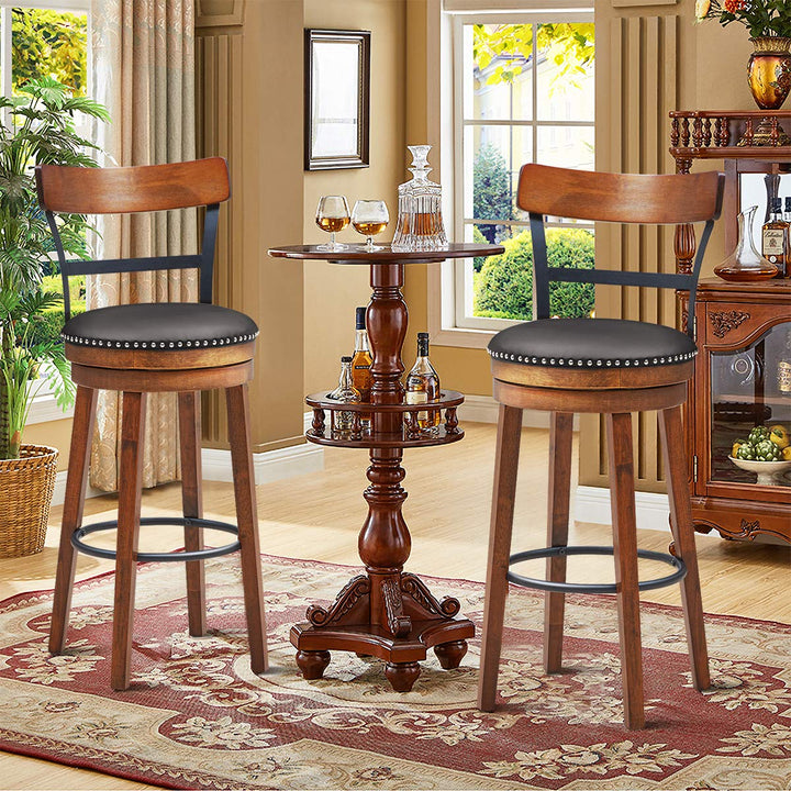 360-Degree Swivel Stools with Leather Padded Seat, Single Slat Ladder Back &amp; Solid Rubber Wood Legs