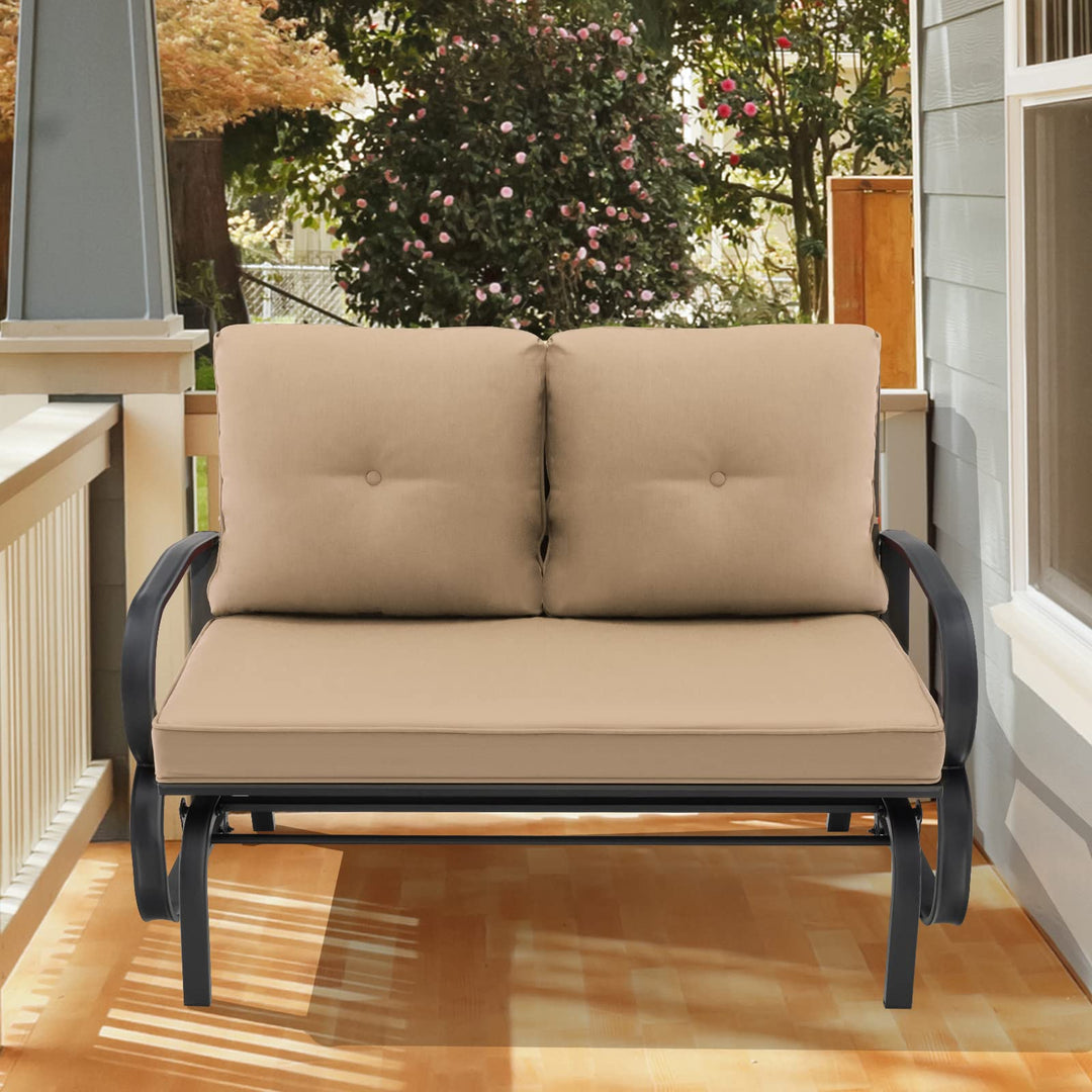 Giantex 2 Seats Glider Bench for Outside, Patio Glider Porch Loveseat w/Cushions &amp; Powder Coated Steel Frame