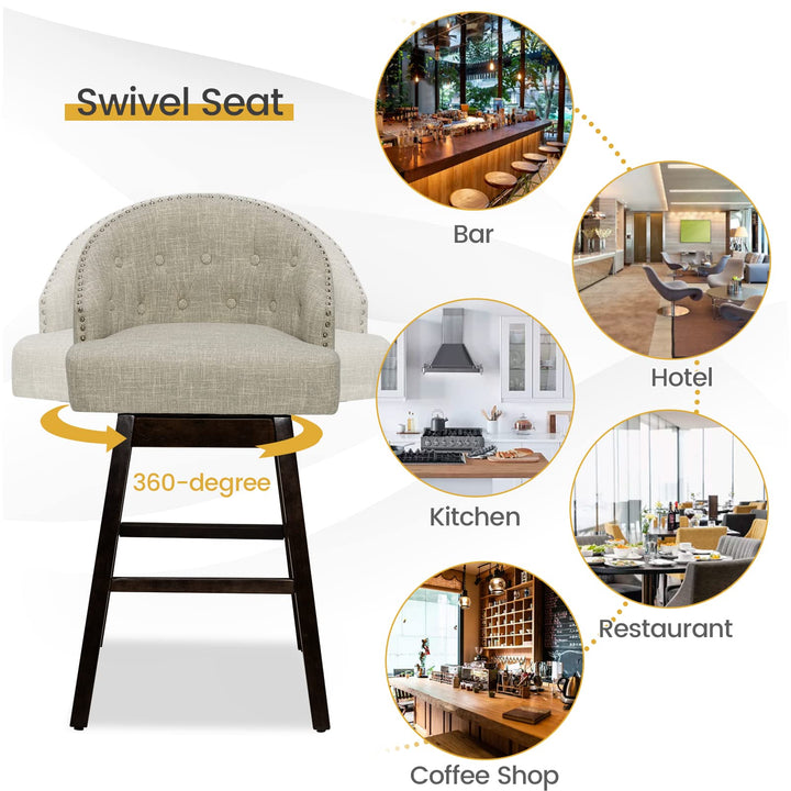 Bar Stools Set of 2, 31’’ Swivel Bar Stools with Rubber Wood Legs &amp; Padded Back