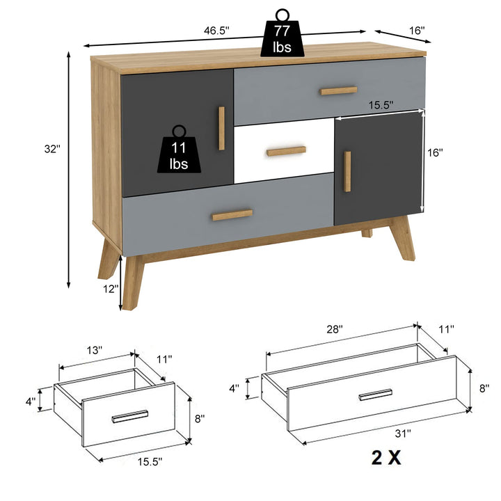 Free-Standing Storage Cabinet, Floor Cabinet with 2 Doors &amp; 3 Drawers