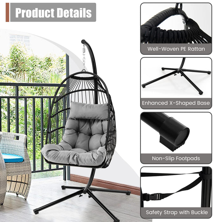 Giantex Egg Chair with Stand, Hanging Basket Chair Hammock Chair w/ Steel Stand Pillow Seat Cushion Rattan Basket &amp; Dust Cover