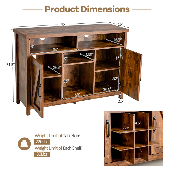 Giantex Buffet Sideboard, Farmhouse Kitchen Storage Cabinet, 9-Bottle Wine Rack &amp; 2 Door Cabinets