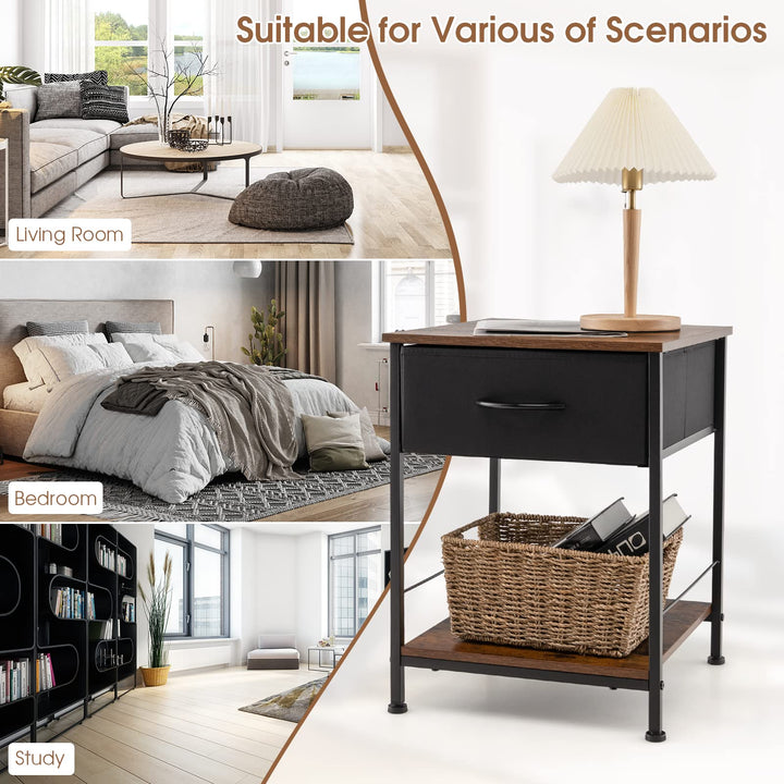 Giantex Nightstand, Bedside Table w/Removable Fabric Drawers and Open Storage Shelf