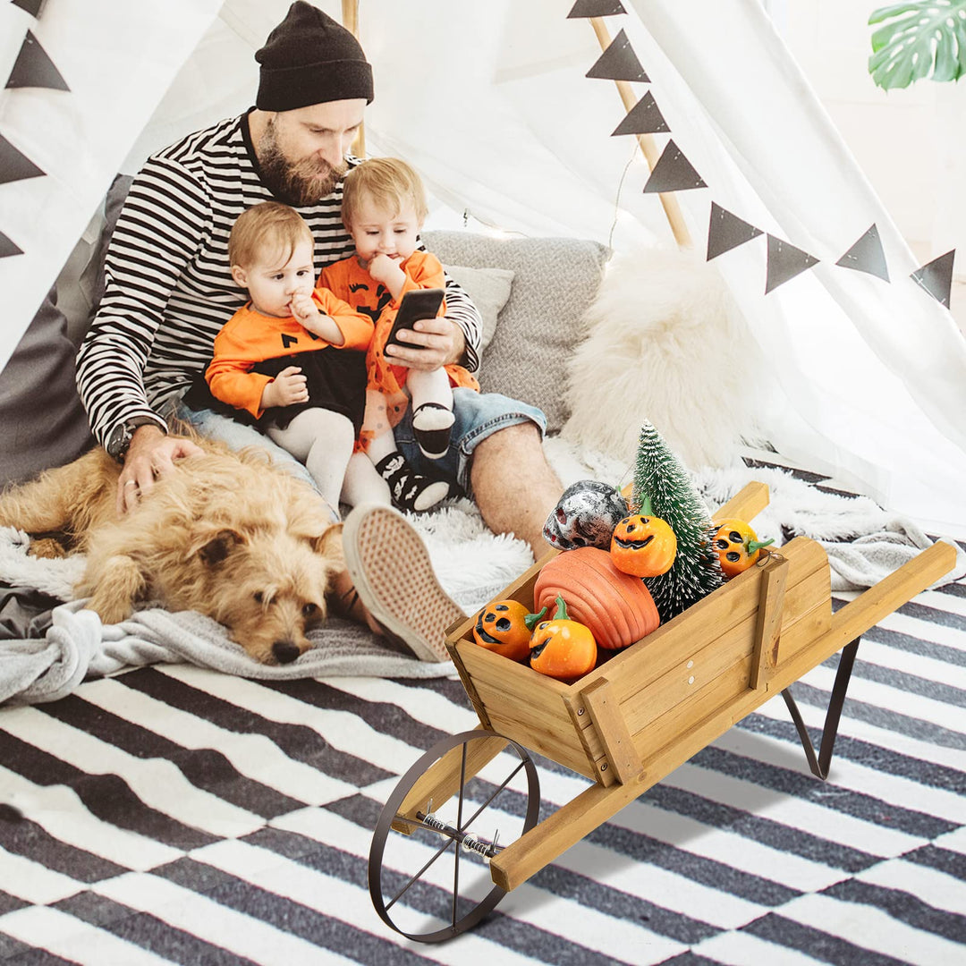 Giantex Wooden Wagon Planter, Small Wheelbarrow Wagon Flower, Indoor &amp; Outdoor Raised Bed