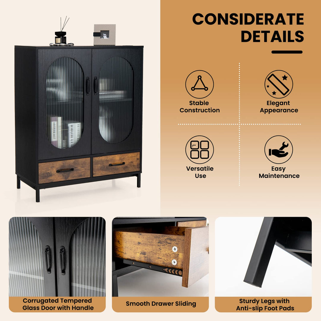 Giantex Buffet Cabinet with 2 Drawers, Wooden Sideboard, Standing 2-Tier Cupboard (Black &amp; Brown)