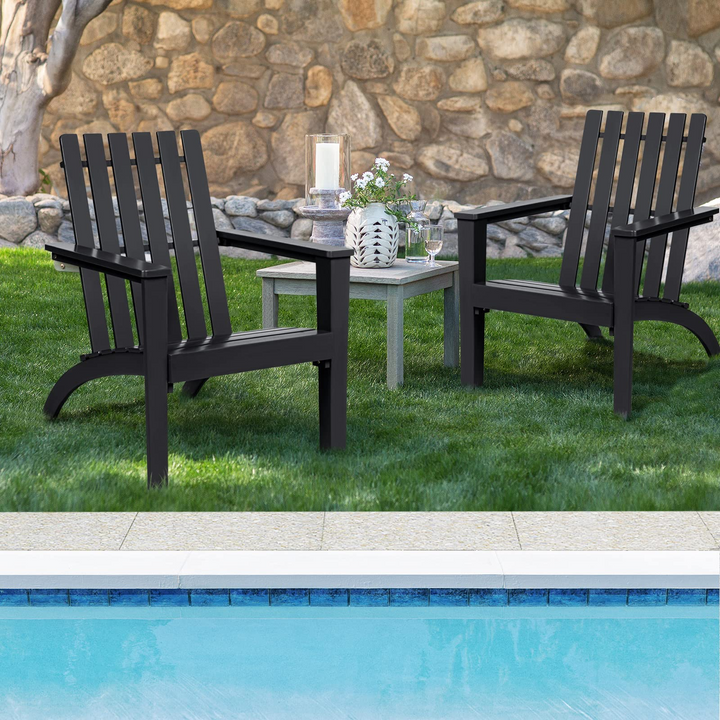 Giantex Wood Adirondack Chair &amp; Side Table Set, Patio Bistro Set with Slatted Design