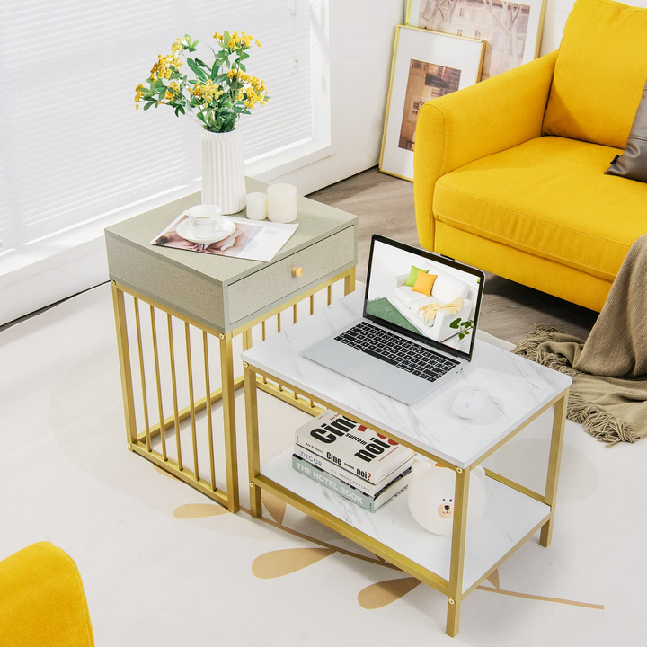 Giantex Nesting Coffee Table Set w/Drawer &amp; Shelf