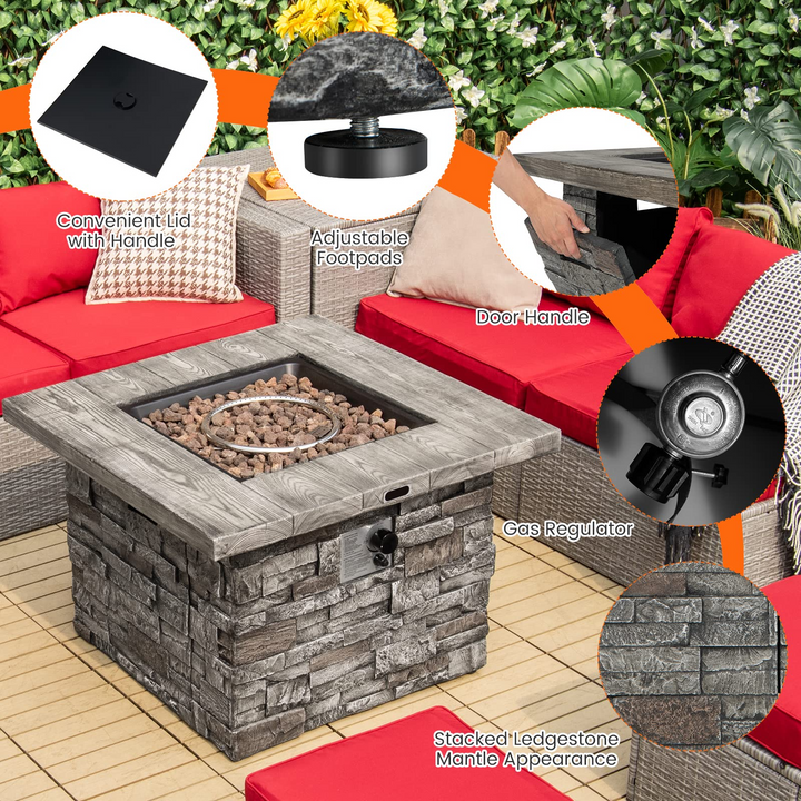 34.5" Propane Gas Fire Pit Table - Patio 2-in-1 Outdoor Square Fire Table W/ Volcanic Rock &amp; PVC Cover