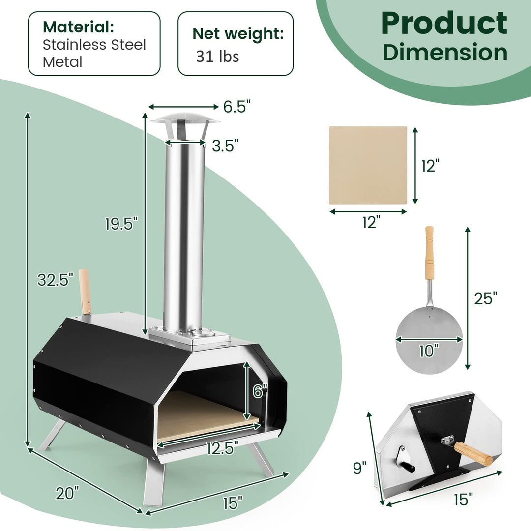 Giantex Outdoor Pizza Oven, Wood Pellet Fired Pizza Grill with 12&