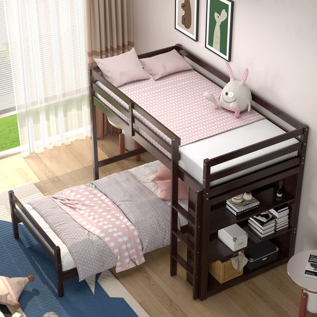 Giantex Twin Over Twin Loft Bed w/ Bookcase, Bunk Bed w/ 12.5" Full-Length Guardrail &amp; Ladder