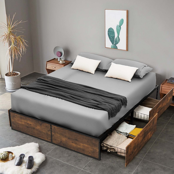 Giantex Queen/Full Size Metal Bed Frame with 4 Drawers