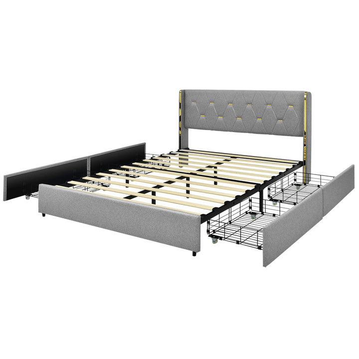Giantex Queen/Full Size Upholstered Bed Frame with 4 Drawers