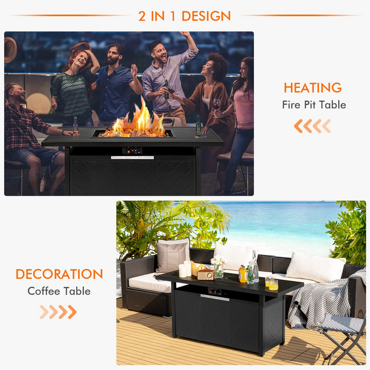 Giantex Gas Fire Table, Rectangular Outdoor Patio Propane Firepit Table