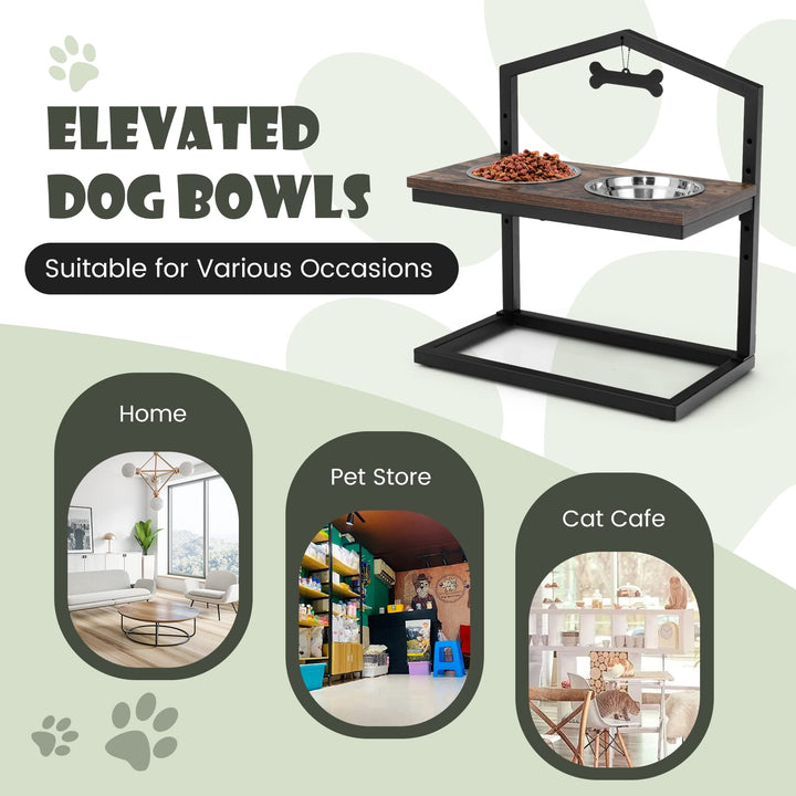 Giantex Elevated Dog Bowls Stand, 5 Adjustable Heights, 2 Stainless Steel Bowls