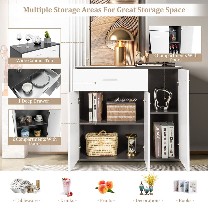 Giantex Buffet Cabinet with Storage, 3 Door Kitchen Cupboard with Large Drawer, Adjustable Shelf