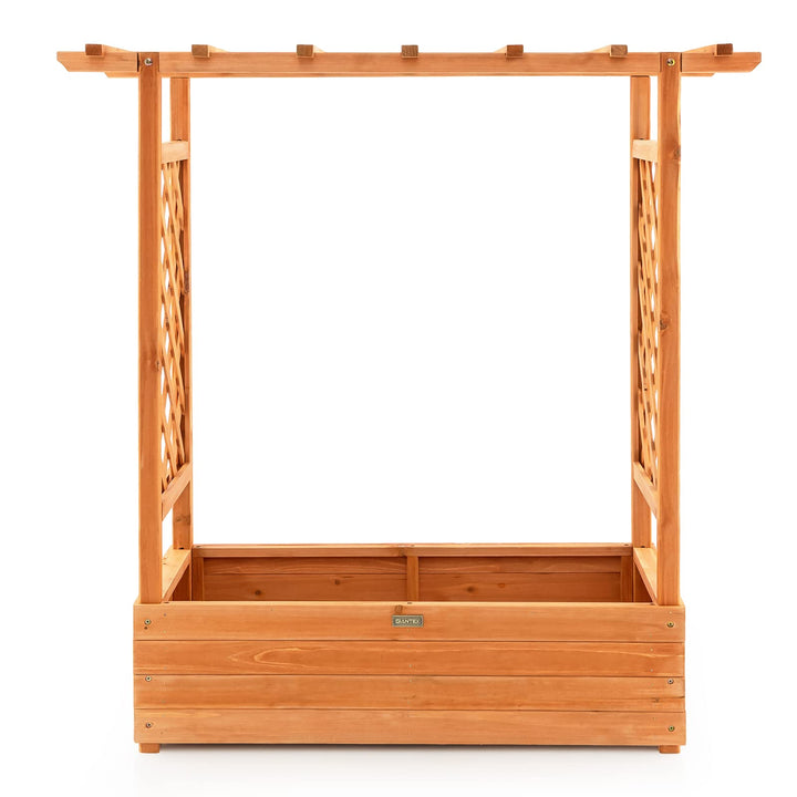 Giantex Raised Garden Bed with Trellis, Wood Planter Box with Roof &amp; Side Trellis, Drain Holes