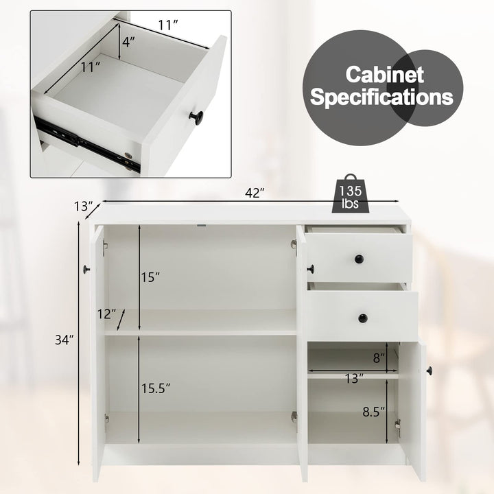 Giantex Buffet Cabinet with Storage - Kitchen Sideboard with 2 Drawers, 3-Door Large &amp; Small Cabinet