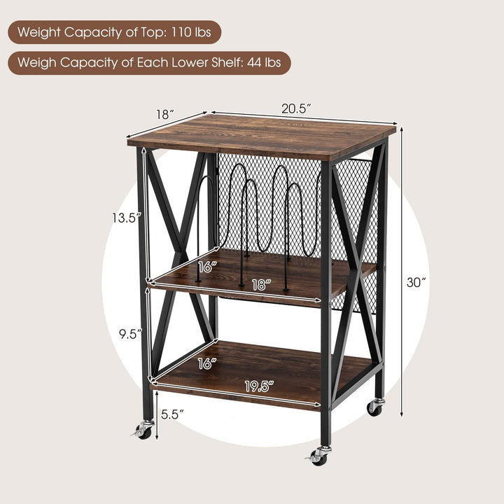 Giantex Record Player Stand, Vinyl Record Storage Table w/ 3 M-shaped Dividers &amp; 4 Rolling Wheels, Rustic Brown