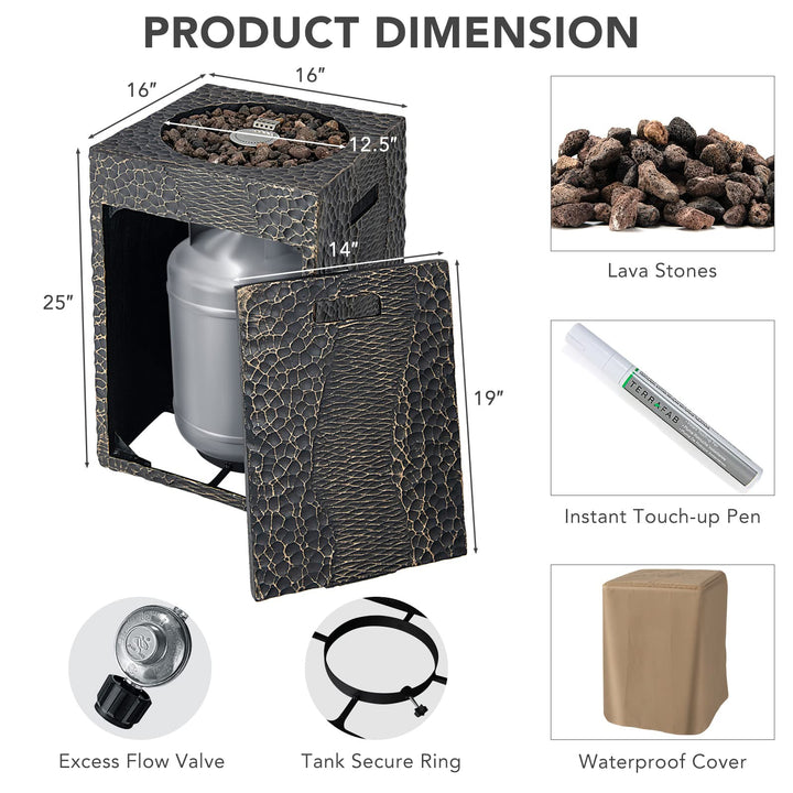 Fire Pit for Outside 16" as Fireplaces, 30,000 BTU Electronic Ignition Square