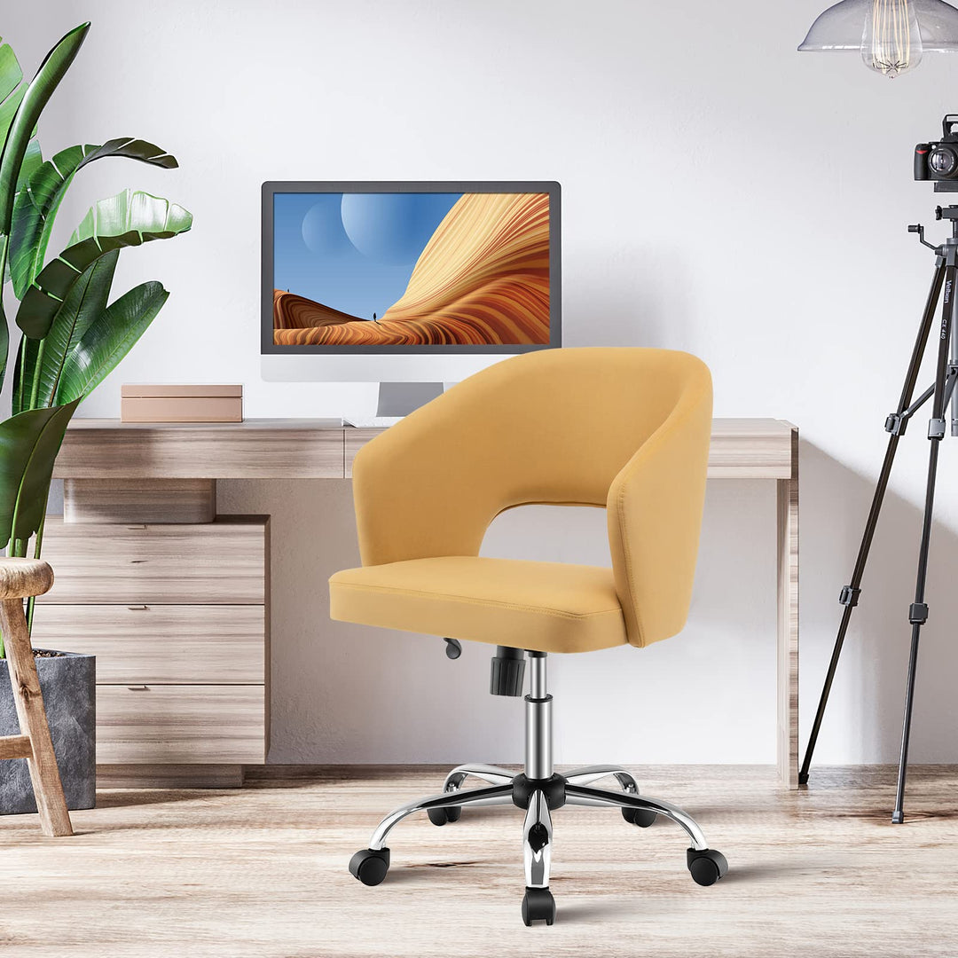 Giantex Home Office Desk Chair, Mid Back Swivel Chair with Hollow Design &amp; Height Adjustable (Yellow)